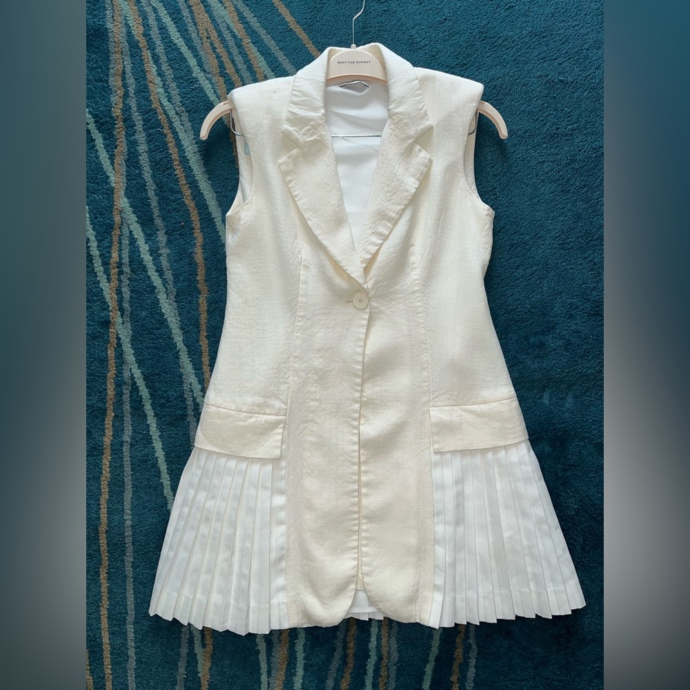 SANDRO MINI PLEATED SUIT DRESS - ECRU WHITE SIZE 6 US (38) (PREOWNED) - Picture 8 of 15